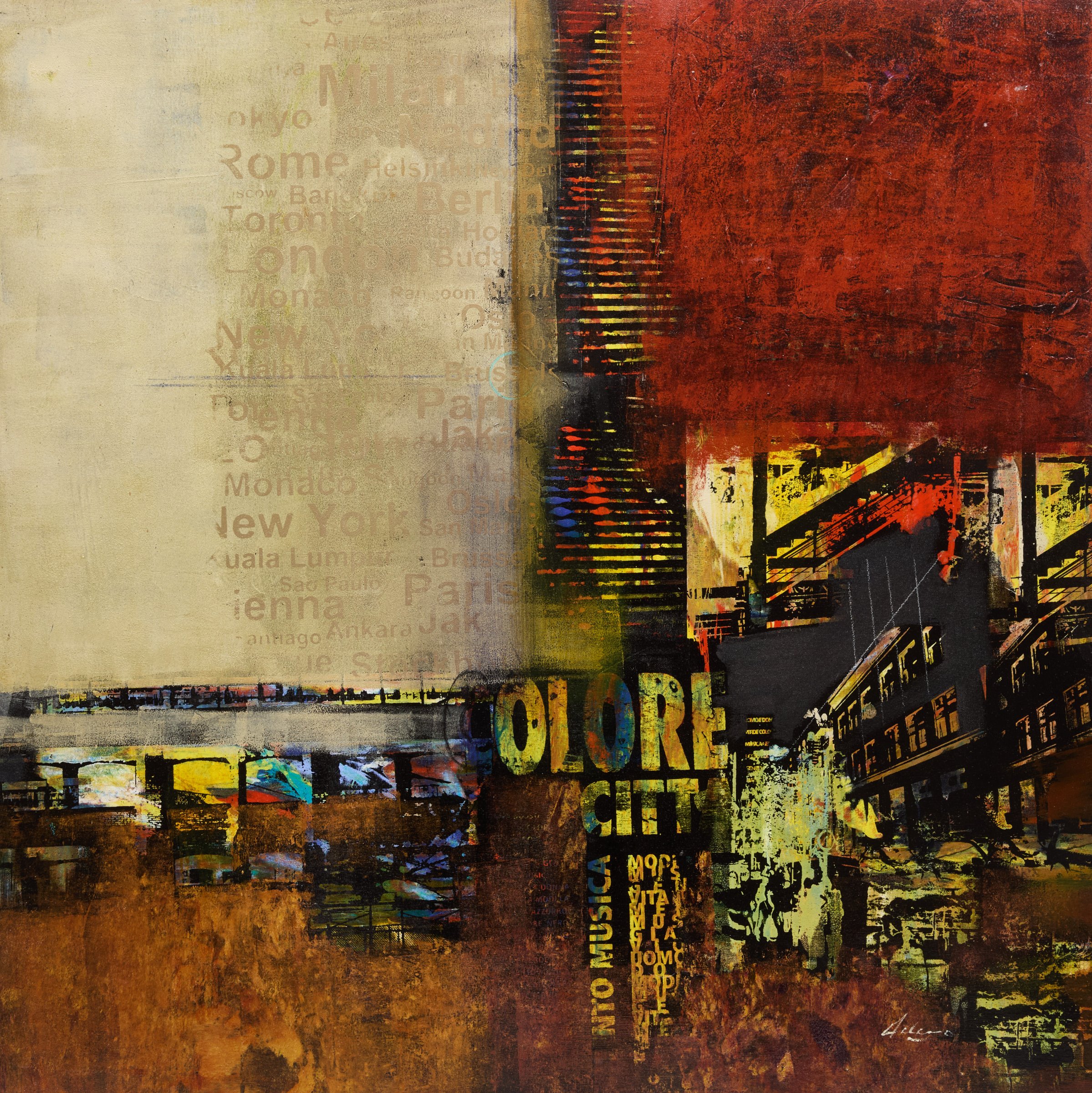 Pietro Adamo, Citta Series (Triptych), three oils on canvas, 2008 - view 3