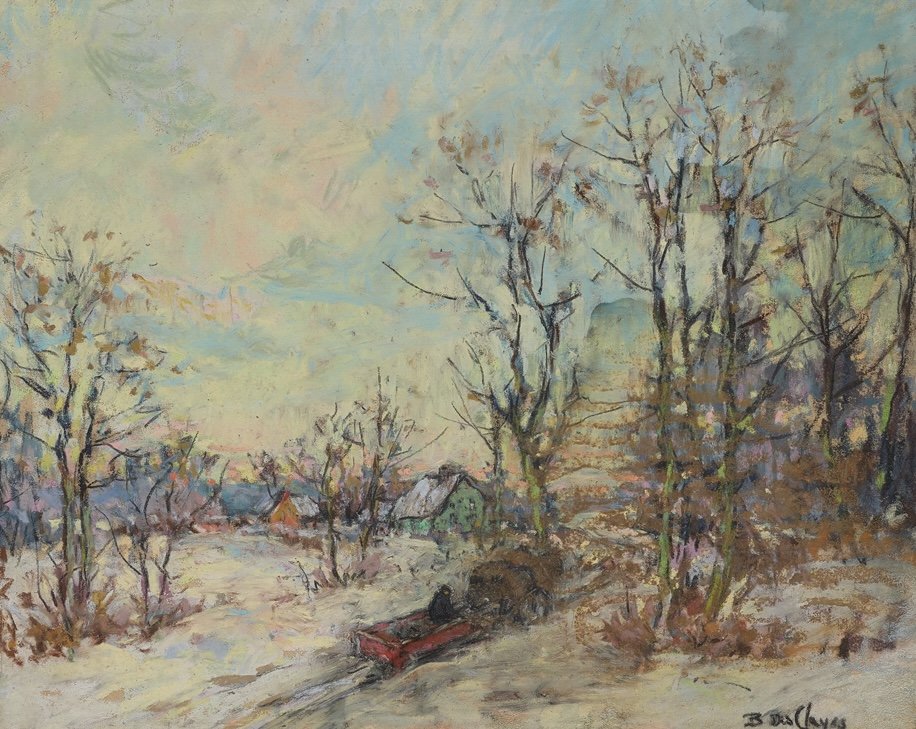Winter Landscape with Horse Drawn Sleigh by Berthe Des Clayes