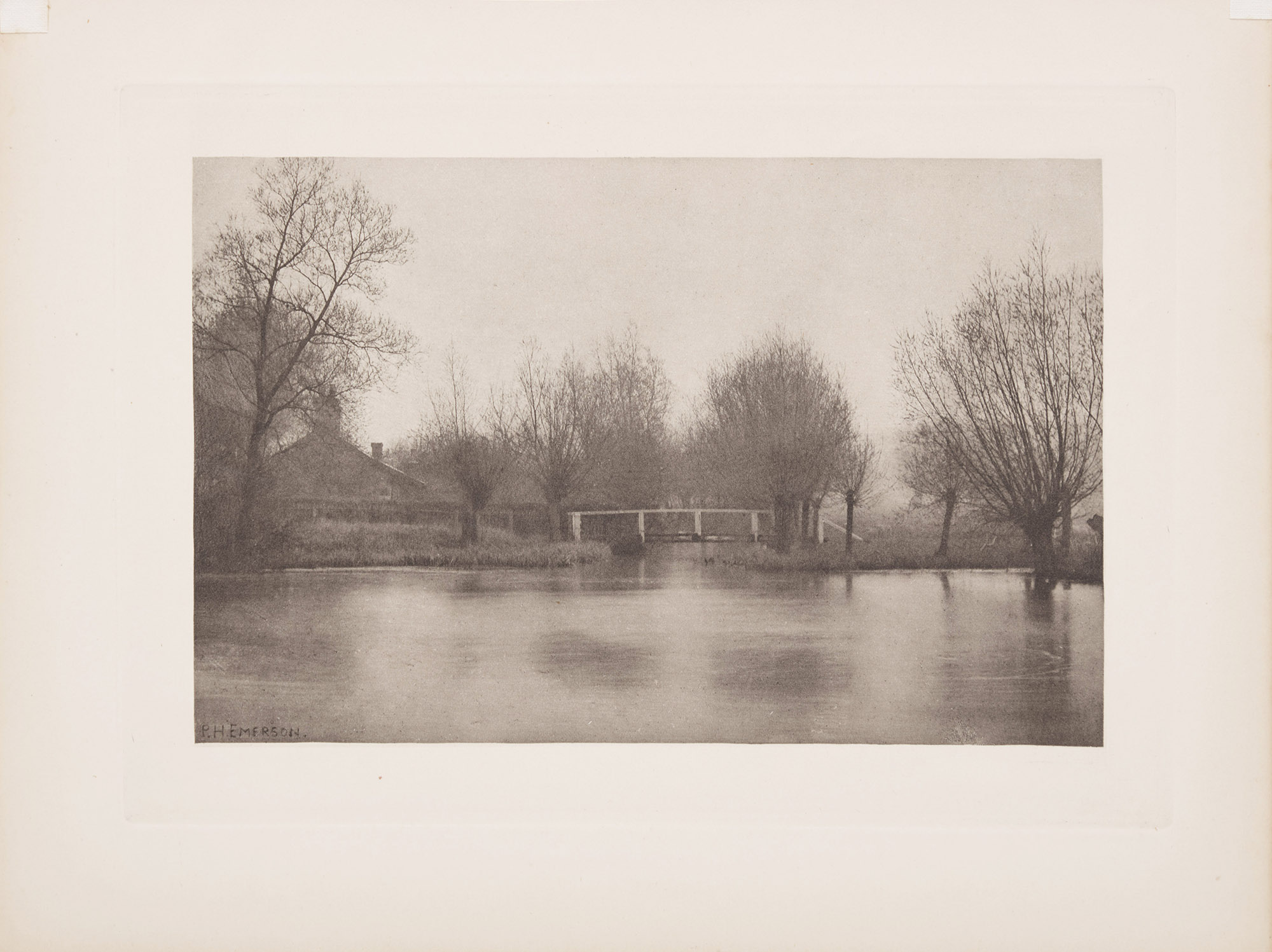A Rainy Day at Flanders Weir (Bridge) and King's Weir, River Lea, Plate XXII by Peter Henry Emerson