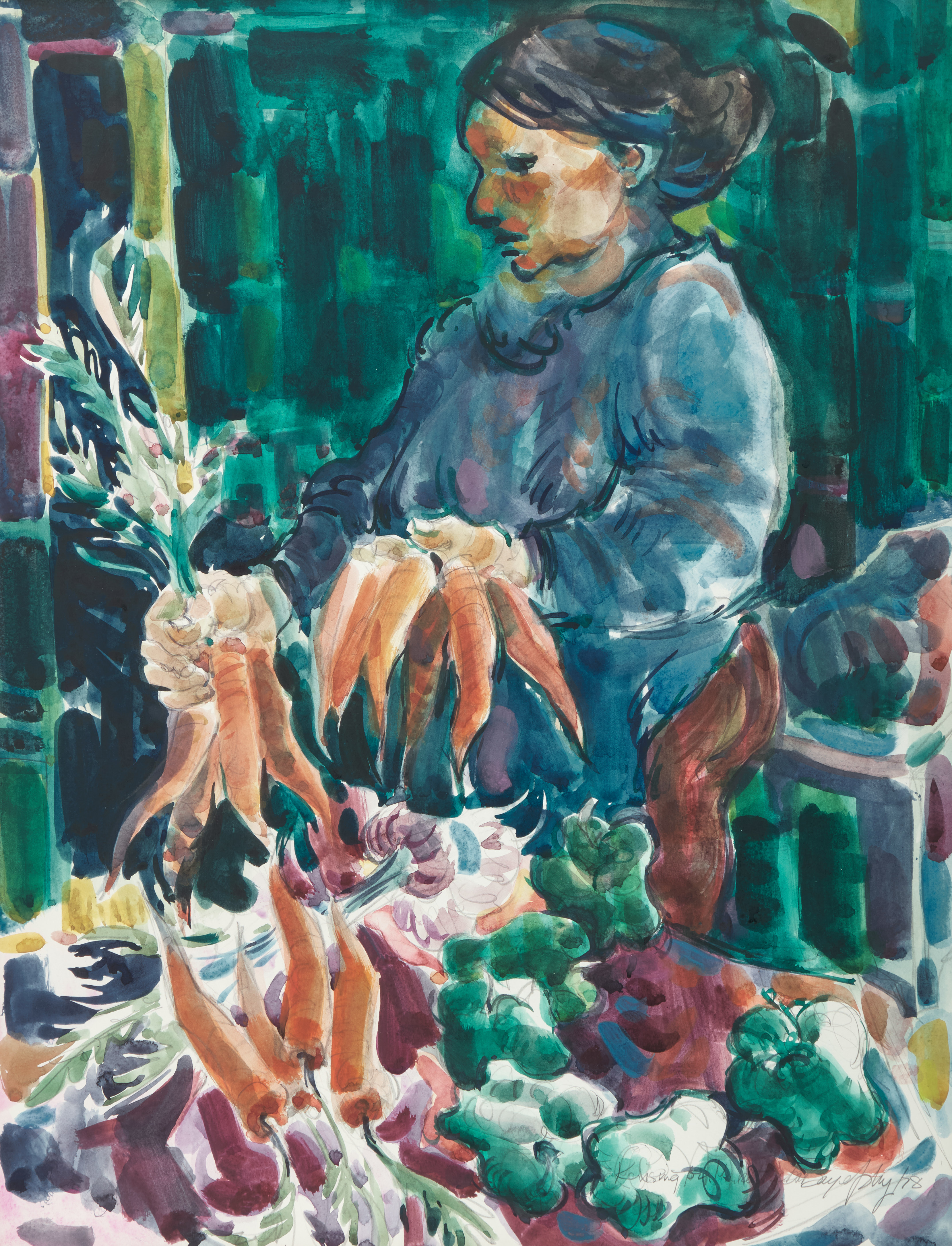 Aba Bayefsky, Kensington Market (Carrots), watercolour