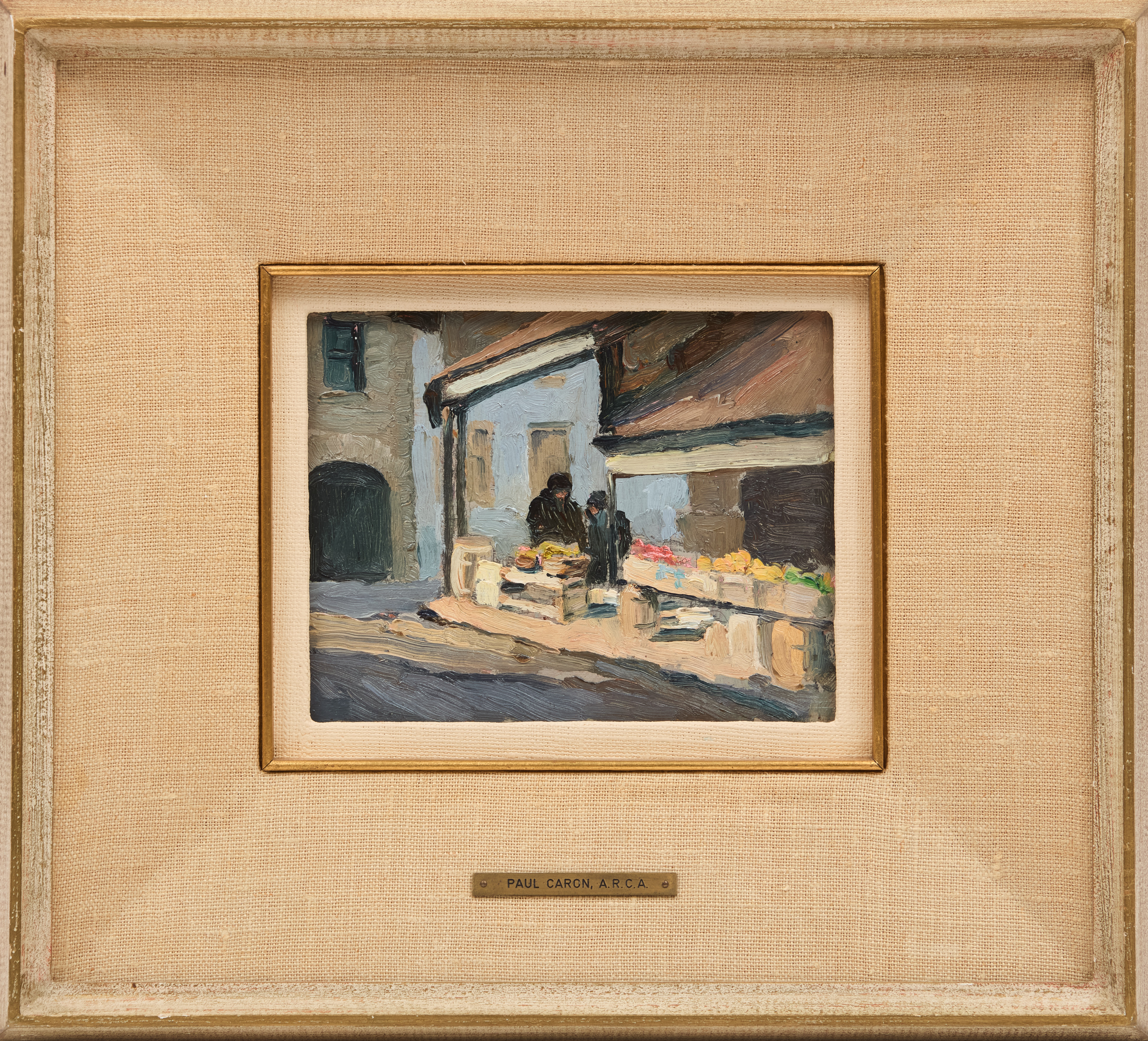 Paul Archibald Caron, Fruit and Flower Vendors, Bonsecours Market, Montreal, oil on board - view 2