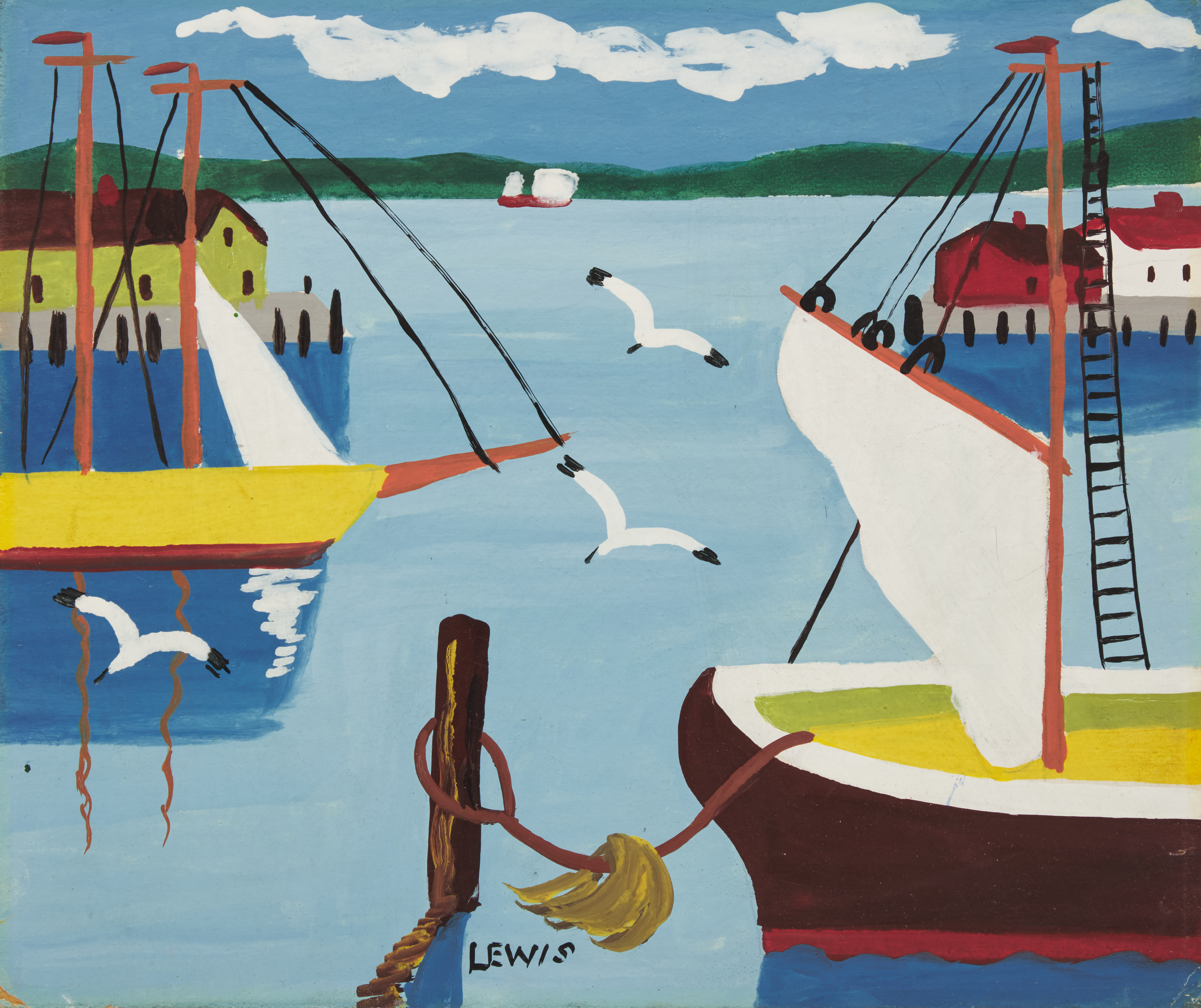Maud Lewis, Digby Harbour, mixed media on board